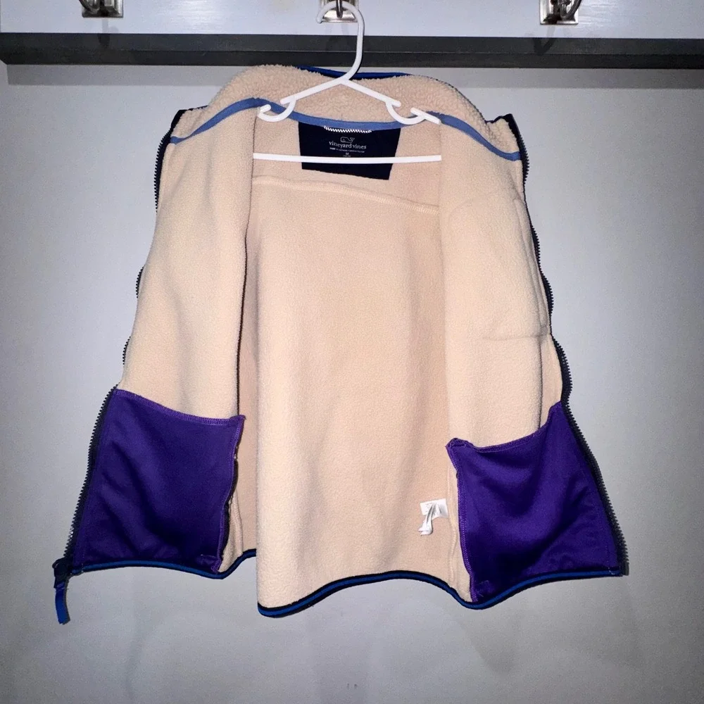 Vineyard Vines Sherpa Fleece Vest Boys Size M 12-14 Cream Tan Excellent Zip Up